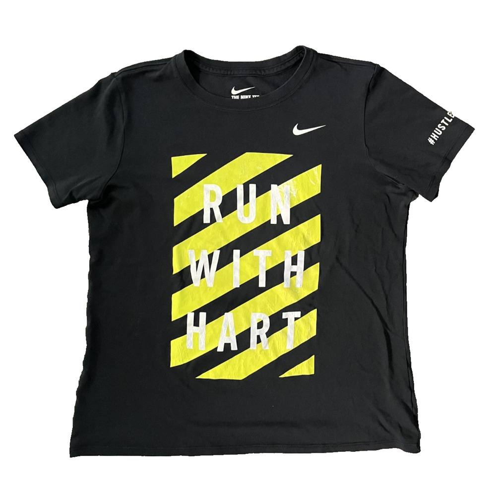 Women's Size Large Nike Dri Fit Athletic Cut Black Run With Hart Graphic Print